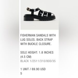 Zara Fisherman Sandal - black vegan leather with gold hardware - size 35
